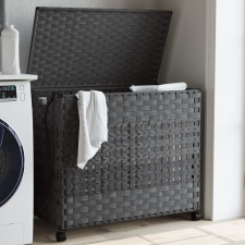 vidaXL Szürke rattan szennyeskosár kerekekkel 66x35x60 cm bútor