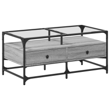 vidaXL szürke sonoma acél dohányzóasztal üveglappal 98,5x50x45 cm bútor