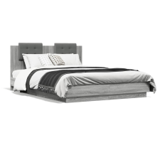 vidaXL szürke sonoma ágykeret fejtámlával és LED-ekkel 140 x 200 cm ágy és ágykellék