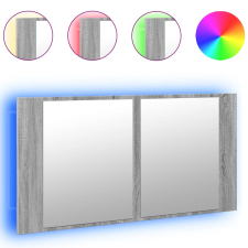 vidaXL szürke sonoma akril LED-es tükrös fürdőszobaszekrény 90x12x45cm (834968) fürdőszoba bútor