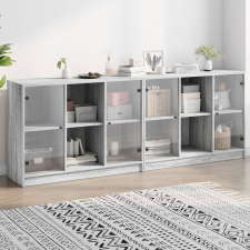 vidaXL szürke sonoma szerelt fa könyvespolc ajtókkal 204x37x75 cm bútor