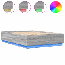 vidaXL szürke sonoma színű szerelt fa ágykeret LED-del 150x200 cm (3209609) ágy és ágykellék