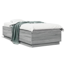 vidaXL szürke sonoma színű szerelt fa ágykeret LED-del 90 x 200 cm ágy és ágykellék