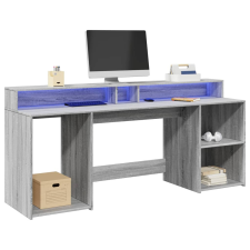 vidaXL szürke sonoma színű szerelt fa íróasztal LED-ekkel 200x55x91 cm bútor