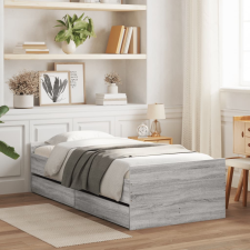vidaXL szürke sonoma-tölgyszínű műfa ágykeret fiókokkal 100 x 200 cm ágy és ágykellék