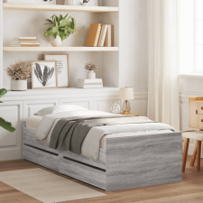 vidaXL szürke sonoma-tölgyszínű műfa ágykeret fiókokkal 90 x 200 cm ágy és ágykellék