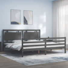 vidaXL szürke tömör fa ágykeret fejtámlával 200 x 200 cm ágy és ágykellék