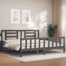 vidaXL szürke tömör fa ágykeret fejtámlával 200 x 200 cm ágy és ágykellék