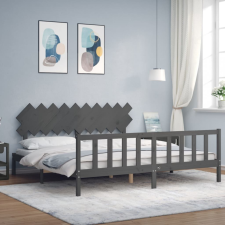 vidaXL szürke tömör fa ágykeret fejtámlával 200 x 200 cm ágy és ágykellék