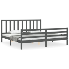 vidaXL szürke tömör fa ágykeret fejtámlával 200 x 200 cm (3193878) ágy és ágykellék