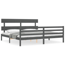 vidaXL szürke tömör fa ágykeret fejtámlával 200 x 200 cm (3195113) ágy és ágykellék