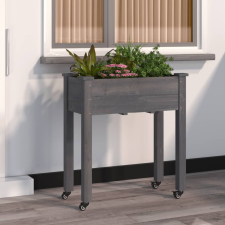 vidaXL szürke tömör fenyőfa kerekes ültetőláda béléssel 71x37x80 cm kerti tárolás
