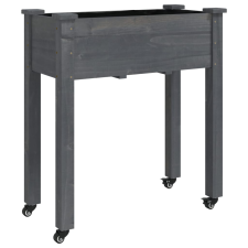 vidaXL szürke tömör fenyőfa kerekes ültetőláda béléssel 71x37x80 cm (3157825) kerti tárolás