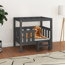vidaXL Szürke tömör fenyőfa kutyaágy 75,5x63,5x70 cm szállítóbox, fekhely kutyáknak