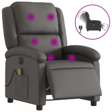 vidaXL szürke valódi bőr elektromos dönthető masszázsfotel (3204261) masszázsfotel