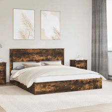 vidaXL Tárolós Ágy fejtámlával Füstölt tölgy 180 x 200 cm Faanyag ágy és ágykellék