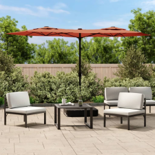 vidaXL terrakotta dupla tetős LED-es napernyő 316x240 cm kerti bútor