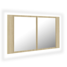 vidaXL tölgyszínű akril LED-es tükrös fürdőszobaszekrény 80x12x45 cm (804967) fürdőszoba bútor
