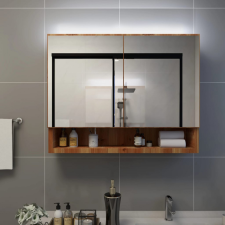 vidaXL tölgyszínű LED-es MDF tükrös fürdőszobaszekrény 80 x 15 x 60 cm fürdőszoba bútor