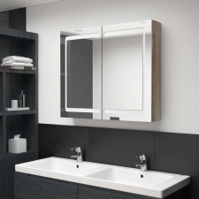 vidaXL tölgyszínű LED-es tükrös fürdőszobaszekrény 80 x 12 x 68 cm fürdőszoba bútor