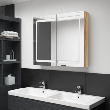vidaXL Tölgyszínű LED-es tükrös fürdőszobaszekrény 80 x 12 x 68 cm fürdőszoba bútor