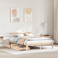 vidaXL tömör fenyőfa ágykeret fiókokkal 140 x 200 cm ágy és ágykellék