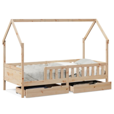 vidaXL tömör fenyőfa gyerekágy keret fiókkal 90x190 cm (3302038) ágy és ágykellék