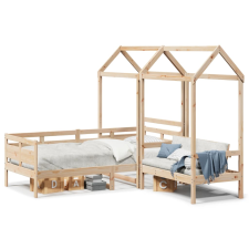 vidaXL tömör fenyőfa kanapéágy és pad tetővel 90 x 190 cm (3282298) ágy és ágykellék