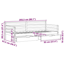 vidaXL tömör fenyőfa kanapéágy fiókkal 90 x 200 cm ágy és ágykellék