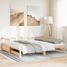 vidaXL tömör fenyőfa kihúzható kanapéágy matracokkal 80 x 200 cm ágy és ágykellék