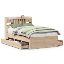 vidaXL tömör fenyőfa könyvespolcos ágy matrac nélkül 135 x 190 cm (3308975) ágy és ágykellék