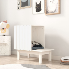 vidaXL Tömör fenyőfa macskaház fehér 60 x 36 x 60 cm macskafelszerelés