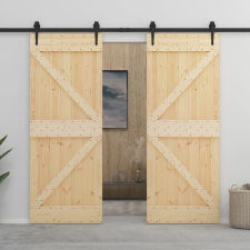 vidaXL tömör fenyőfa tolóajtó fémszerelék szettel 100 x 210 cm építőanyag