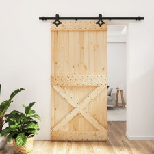 vidaXL tömör fenyőfa tolóajtó fémszerelék szettel 100 x 210 cm építőanyag