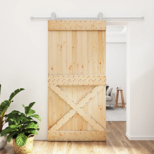 vidaXL tömör fenyőfa tolóajtó fémszerelék szettel 100 x 210 cm építőanyag