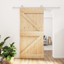 vidaXL tömör fenyőfa tolóajtó fémszerelék szettel 100 x 210 cm építőanyag