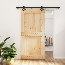 vidaXL tömör fenyőfa tolóajtó fémszerelék szettel 100 x 210 cm építőanyag