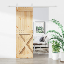 vidaXL tömör fenyőfa tolóajtó fémszerelék-szettel 70 x 210 cm építőanyag