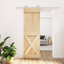 vidaXL tömör fenyőfa tolóajtó fémszerelék szettel 70 x 210 cm építőanyag