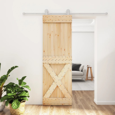 vidaXL tömör fenyőfa tolóajtó fémszerelék-szettel 70 x 210 cm építőanyag