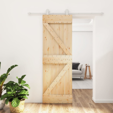 vidaXL tömör fenyőfa tolóajtó fémszerelék szettel 70 x 210 cm építőanyag