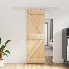 vidaXL tömör fenyőfa tolóajtó fémszerelék szettel 70 x 210 cm építőanyag