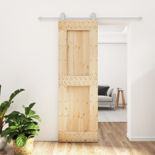 vidaXL tömör fenyőfa tolóajtó fémszerelék szettel 70 x 210 cm építőanyag