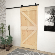 vidaXL tömör fenyőfa tolóajtó fémszerelék szettel 80 x 210 cm építőanyag