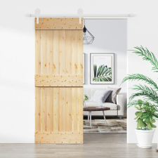 vidaXL tömör fenyőfa tolóajtó fémszerelék szettel 80 x 210 cm építőanyag