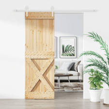 vidaXL tömör fenyőfa tolóajtó fémszerelék szettel 80 x 210 cm építőanyag