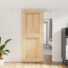 vidaXL tömör fenyőfa tolóajtó fémszerelék szettel 85x210 cm építőanyag