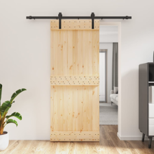 vidaXL tömör fenyőfa tolóajtó fémszerelék szettel 85x210 cm építőanyag