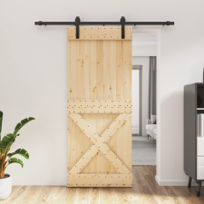vidaXL tömör fenyőfa tolóajtó fémszerelék szettel 85x210 cm építőanyag