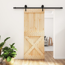 vidaXL tömör fenyőfa tolóajtó fémszerelék szettel 85x210 cm építőanyag
